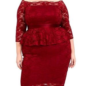 NWT Torrid Dark Red Lace Off Shoulder Peplum Shift Dress Scalloped Neck Size 22